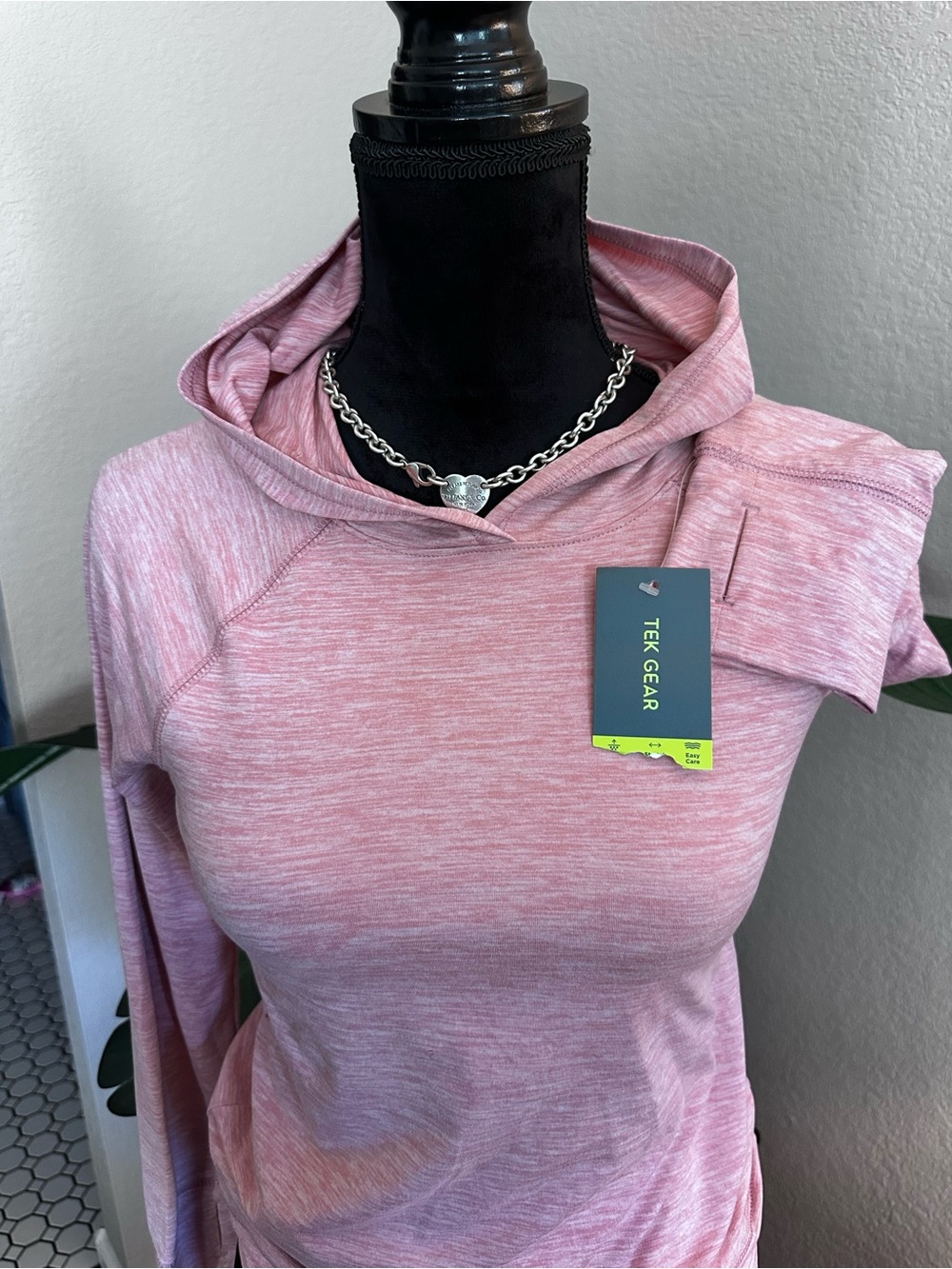 tek gear pink heather hooded long sleeve top